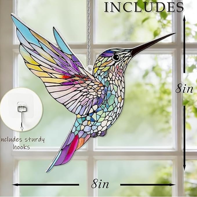 Hummingbirds Suncatcher Stained Glass, Hummingbird Suncatcher Ornament, Hummingbird Suncatcher for Grandma/Mom/Women (Colorful)
