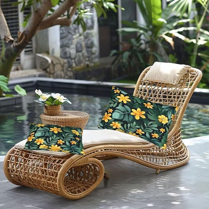 Outdoor Pillows Waterproof Set of 2 Outdoor Pillow Covers 16x24 Inch, Yellow Throw Pillows Flower Pillow Covers, Summer Garden Decorative Pillows Outdoor Pillows for Patio Furniture Home Decor -hs117