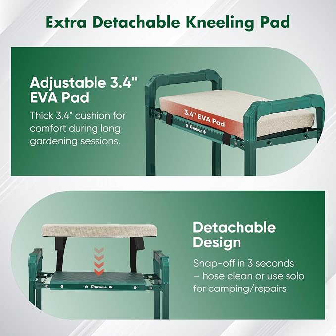 SakerPlus Garden Kneeler and Seat,Heavy Duty Foldable Garden Stool with 10-Inch Thickened Pad, Extendable Legs, Tool Bag and Storage Bag,Gardening Gift Choice for Women Mom Men Seniors