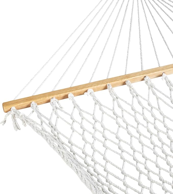 Bliss Hammocks BH-411 60" Wide Polyester Rope Hammock w/Spreader Bars, S Hooks, Chains, Outdoor, Poolside, Patio, Backyard Hammock, Eco Friendly Polyester, 450 Lbs Capacity