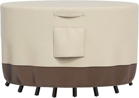 Round Patio Furniture Covers Waterproof Outdoor Covers For Patio Furniture 600D Heavy Duty Oxford Uv Resistant Anti-Fading 72"DIA X 28"H Table Cover (Beige & Brown)