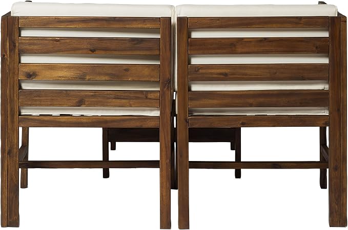 Walker Edison Ravello Contemporary 3 Piece Acacia Wood Outdoor Modular Chat Set with Cushions, Set of 3, Dark Brown