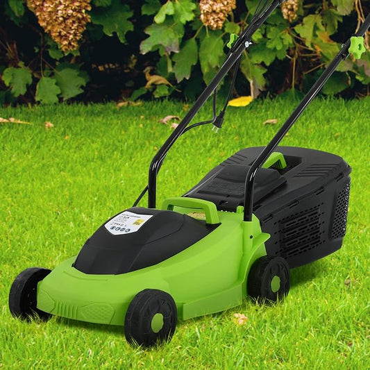 Electric Lawn Mower Corded Push Mower with 12 Amp, 13 Inch Lawnmower with 3 Adjustable Cutting Heights and Collection Box Included for Yard, Lawn and Garden Care
