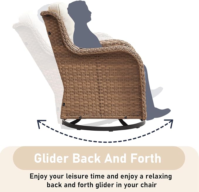Outdoor Swivel Rocker Patio Chairs-Wicker Patio Swivel Chairs Set of 2 with Side Table PE Rattan Patio Furniture Set for Porch Deck Balcony Garden-Yellow/Beige