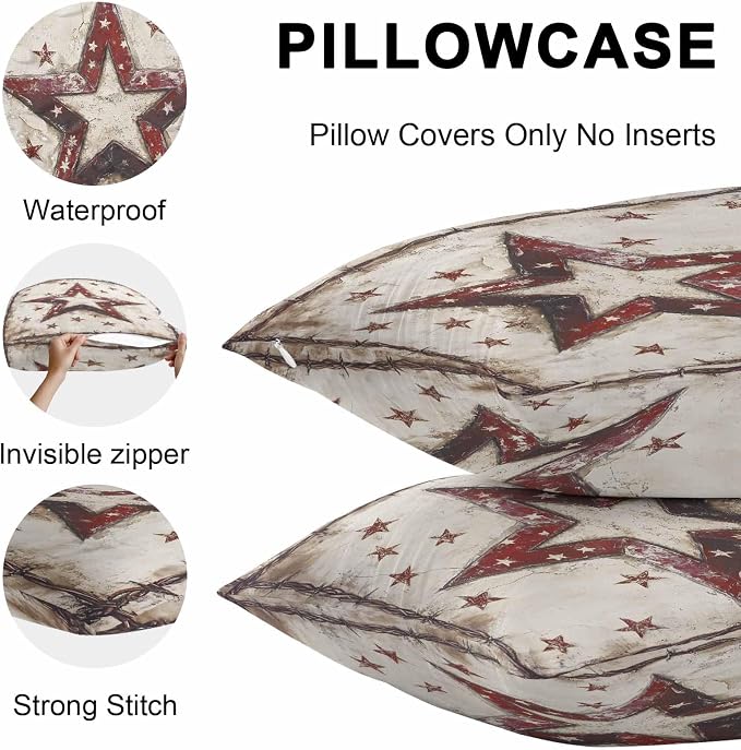 Texas Star Western Outdoor Pillow Covers 20x20 Inch Throw Pillow Covers Set of 2 Waterproof Decorative Pillow Cases Country Stars Vintage Cushion Covers for Patio Furniture Garden Couch Sofa