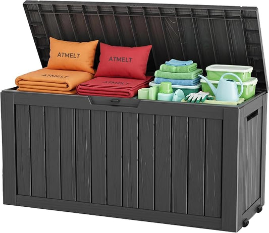 Outdoor Storage Box, 90 Gallon Resin Deck Box, Indoor Outdoor Waterproof Storage Bins With Wheels for Patio Cushions, Gardening Tools, Lockable, Black