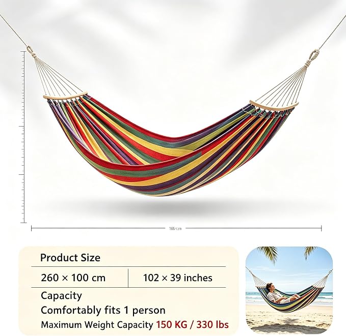 Hammock Replacement for Stand (Orange, 1 Person, Anti-ROLL Design) | Hammock Without Stand, Rope Hammocks for Outdoor Travel Portable Lightweight Hammocks with Tree Straps and Storage Bag