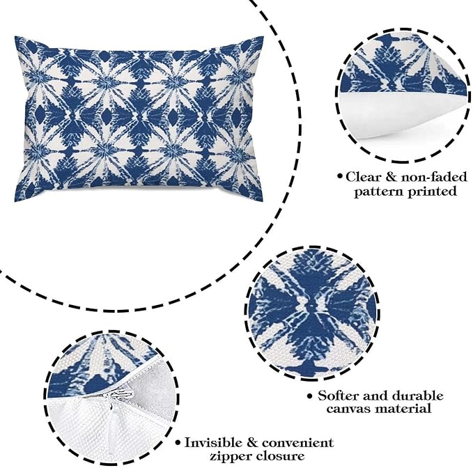 Set of 2 Indigo Blue Trellis Pillow Covers 12x18in Farmhouse Canvas Cushion Covers Outdoor for Couch Chair Home Decor for Family Friends