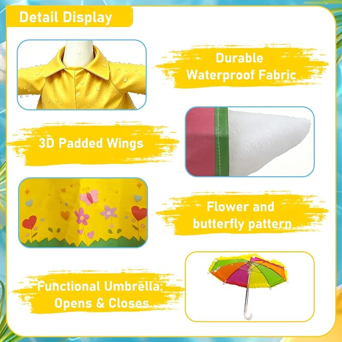 Floral Raincoat Porch Goose Outfits: 3 Pcs/Set Yellow Lawn Goose Statue Rain Coat Costume with Umbrella Hat - Summer Yard Goose Clothes for 23 Inch Goose Statue - Patio Garden Porch Lawn Outdoor Decor