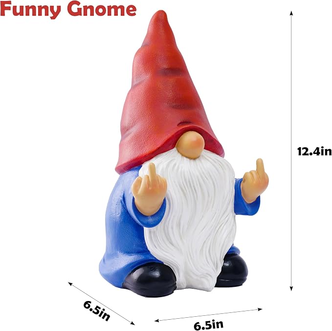 Middle Finger Gnome Statue 12.4in, Large Naughty Garden Gnome Statue Decoration and Lawn Ornament - Funny Garden Gnomes for Outdoor or Home Decor