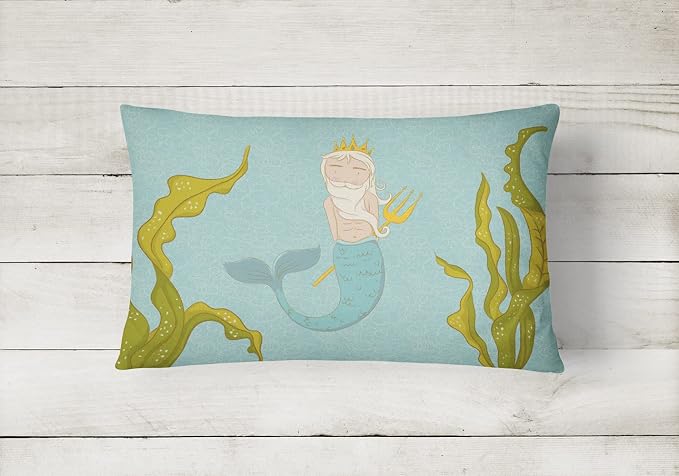 Caroline's Treasures BB8542PW1216 Neptune Merman Canvas Fabric Decorative Pillow Machine Washable, Indoor Outdoor Decorative Pillow for Couch, Bed or Patio, 12HX16W
