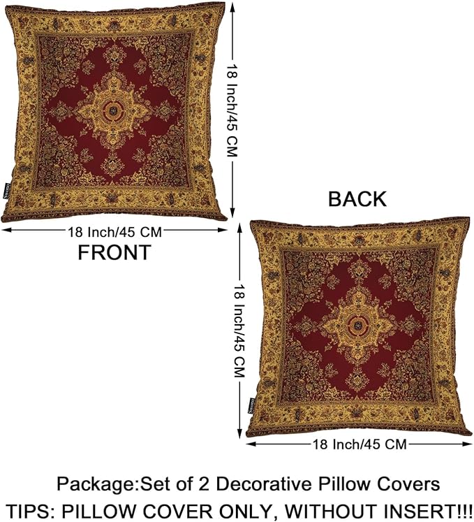 Swono Paisley Carpet Cozy Pillowcase Cushion Cover, Persian Carpet Tribal Floral Decorative Throw Pillows Covers Outdoor Pillow Case for Home Office Sofa Picnic Car 18" X 18" 2 Pack