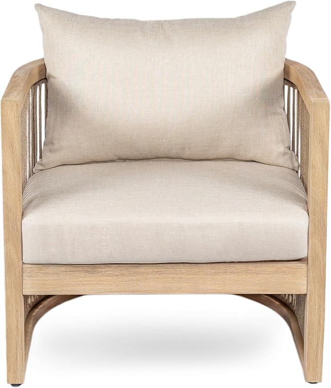 Christopher Knight Home Eden 5 Piece Patio Furniture Set with MGO Fire Pit + Tank Holder, 4-Seater Outdoor Acacia Wood Conversation Set with Cushions and Rectangular Fire Table, Light Teak+Beige+Gray