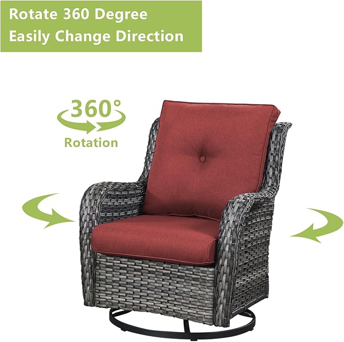 Rilyson Patio Chairs Wicker Outdoor Chair - 4 Piece Rattan Swivel Rocking Chairs Set Patio Glider Rocker Chair for Porch Deck Garden Backyard(Mixed Grey/Red)