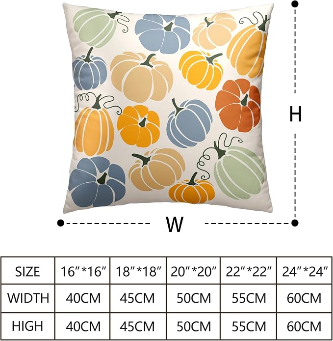 Autumn Outdoor Pillow Case Fall Throw Pillow Covers 24x24 Set of 2 Orange Yellow Blue Pumpkins Pillow Covers Cotton Blend Cushion Case for Couch Patio Bed Car