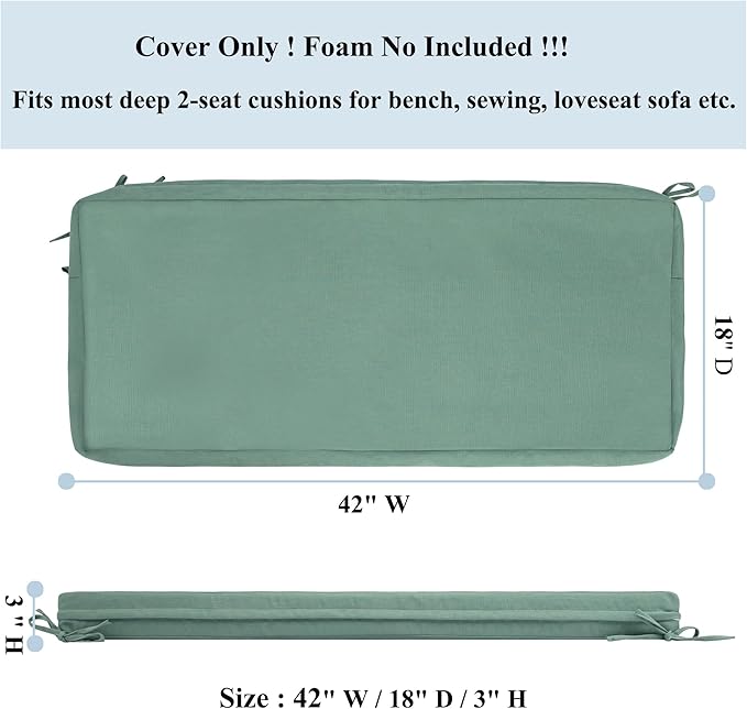 FUNHOME Outdoor Cushion Covers,42" x 18" x 3", No Insert! Patio Pads Covers Replacement for Outdoor Furniture,Water Resistant Patio Bench Loveseat Cushion Covers 1 Pack, Aqua Leala (Covers ONLY)