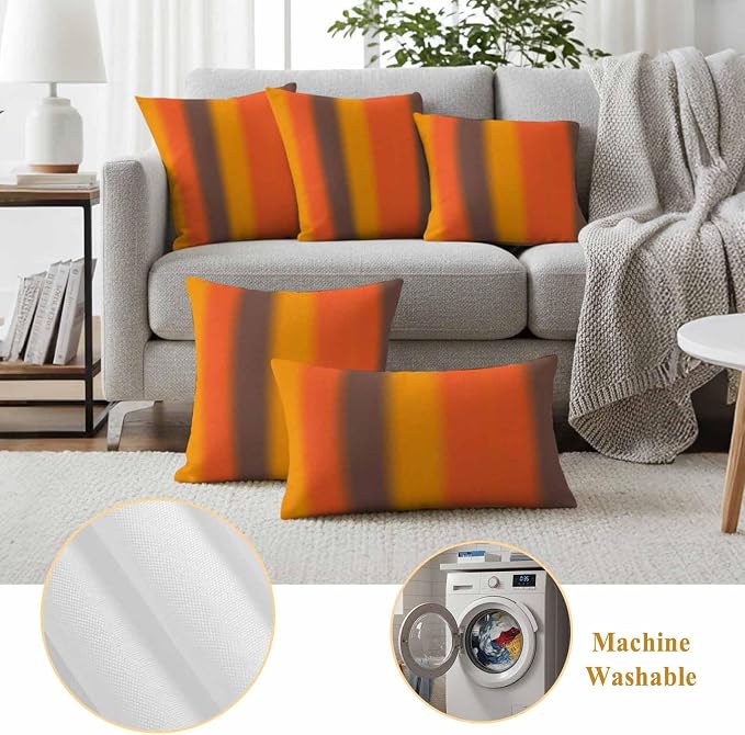 Color Striped Gradient Outdoor Pillow Covers Set of 2 Modern Orange Yellow Brown Minimalist Waterproof Throw Pillow Cover Decorative Cushion Cases for Patio Porch Garden 24X24 Inch