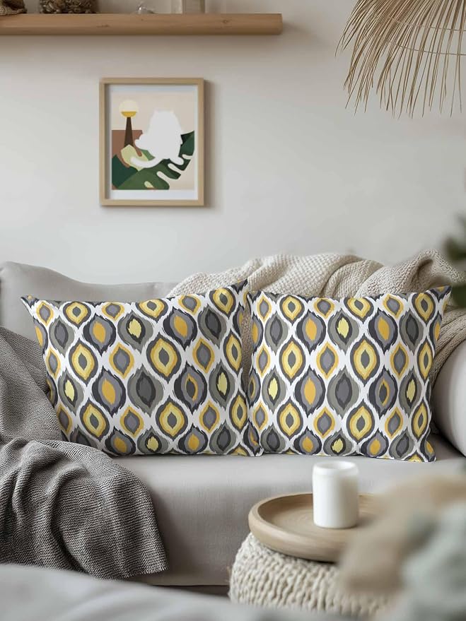 Outdoor Waterproof Throw Pillows 18x18in, Yellow Geometric Abstract Diamon Patio Pillows Pack of 2,Decorative Pillow Covers with Insert,Pillow Cushion Case for Garden Couch Sofa Vintage Nordic Style