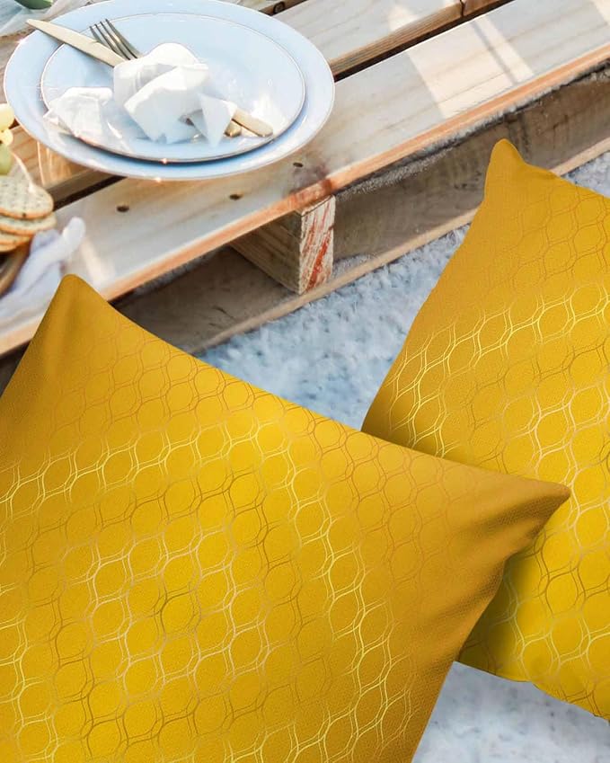 Prime Leader Outdoor Waterproof Pillow Covers Set of 2, Retro Gold Gradient Geometric Abstract Art Patio Throw Pillow Covers, Decorative Cushion Case for Couch Sofa Furniture Garden, 24x24 Inch