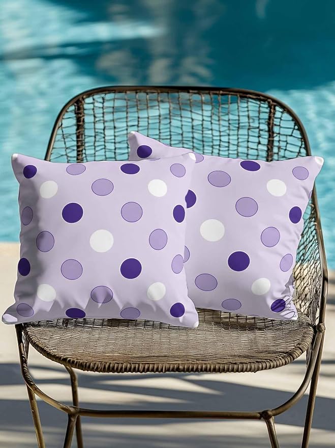 Waterproof Outdoor Pillow Set of 2 Purple Polka Dots Decorative Throw Pillows Cover & Insert 18x18 Inch Pillowcase Funny Circles Spots Square Pillows for Couch Sofa Bed Patio Furniture Indoor Outdoor