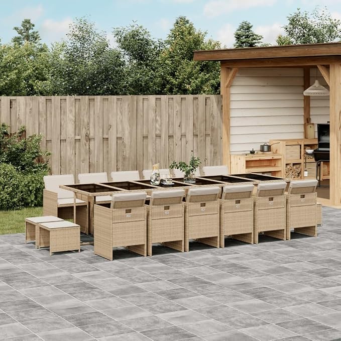 17 Piece PE Rattan Patio Dining Set, Foldable Cube Table and Chairs with Cushions, Space-Saving Outdoor Garden Furniture for Backyard and Patio, Beige and Black