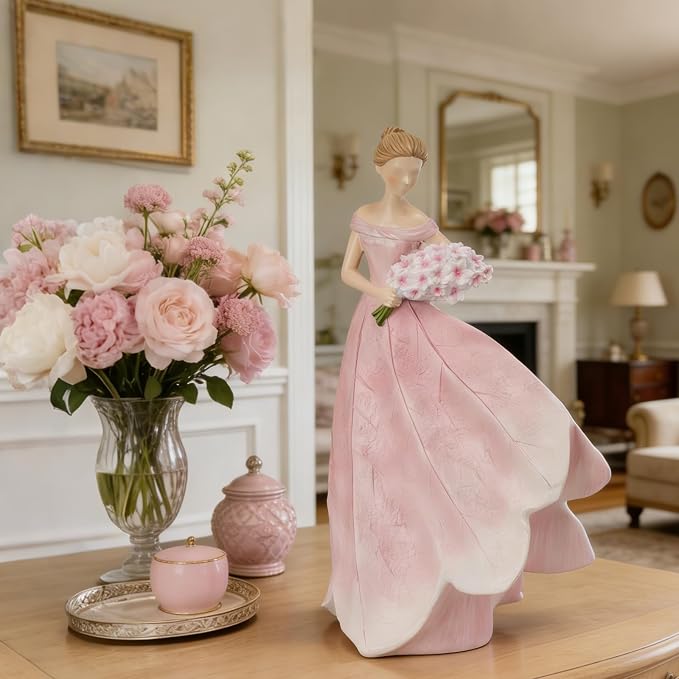 Guichifun Fairy Statue Collection Home Decoration - Pink Leaf Angel Girls Resin Home Garden Patio Living Room Decor Memorial Gift for Mom 7.5 x 4.5 x 11.5 Inch