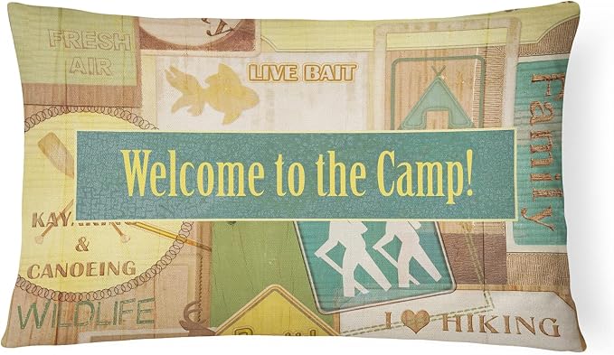 Caroline's Treasures SB3080PW1216 Welcome to The Camp Canvas Fabric Decorative Pillow 100% Machine Washable Pillow, Indoor or Outdoor Decorative Throw Pillow for Couch, Bed or Patio