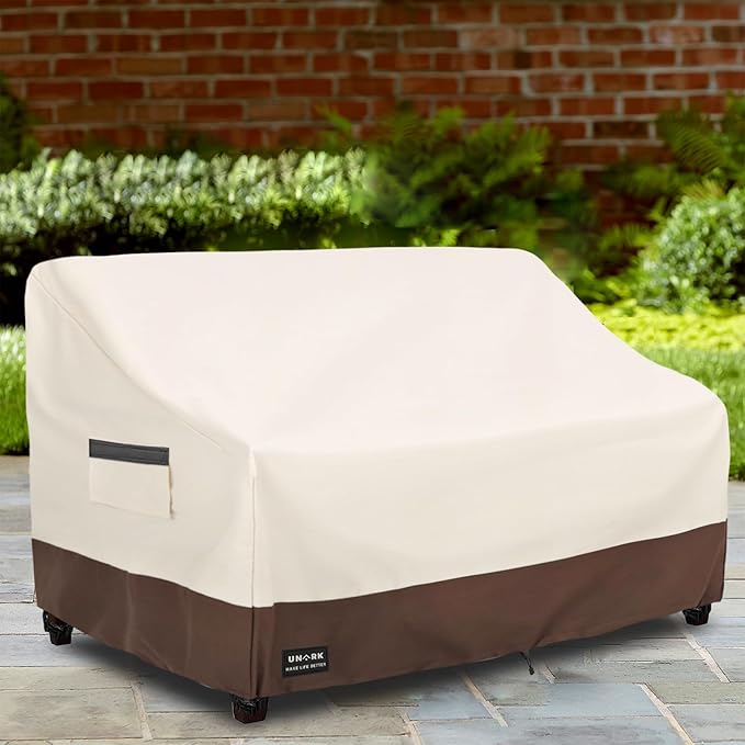 Patio 3-Seater Sofa Cover, 3 Seater Outdoor Couch Cover Waterproof Couch Covers Fits up to 79W x 37D x 35H Inches, Waterproof Heavy Duty Patio Furniture Covers, Beige and Brown