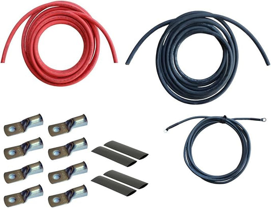 WindyNation 2 Gauge AWG (2 Feet Black + 2 Feet Red) Power Inverter Battery Cable Wire Kit for DC to AC Inverters RV, Car, Solar, Marine, Off-Grid