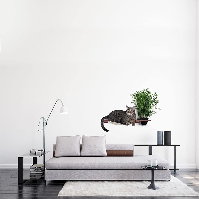 Catastrophic Creations Cat Planter Lounge Cat Hammock — 25-Inch Brown/Natural Canvas— Cat Wall Shelf— Cat Wall Furniture — Cat Climbing Shelves — Cat Floating Shelves — Cat Wall Hammock