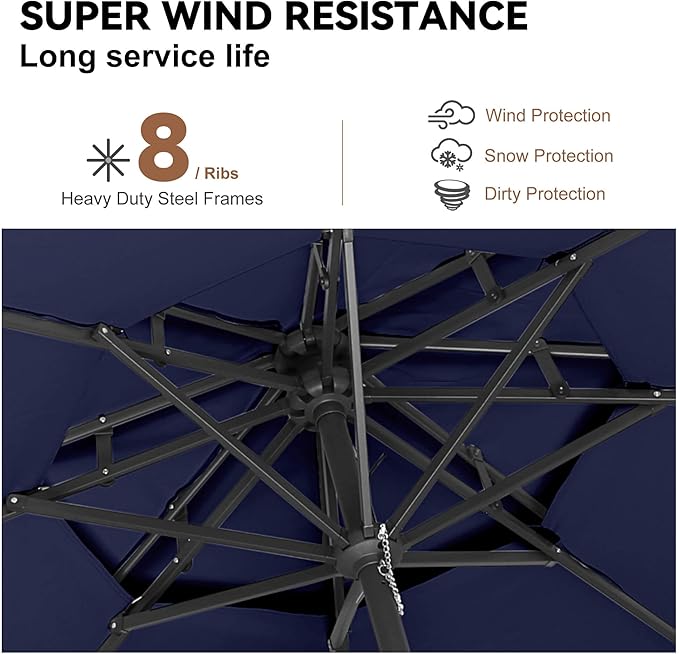 9FT Outdoor Patio Umbrella - 2 Tiers Table Umbrella Waterproof UV Protection, Sombrillas de Patio with Push Button Tilt, Sun Umbrella for Pool, Porch, Garden, Backyard (Navy Blue)