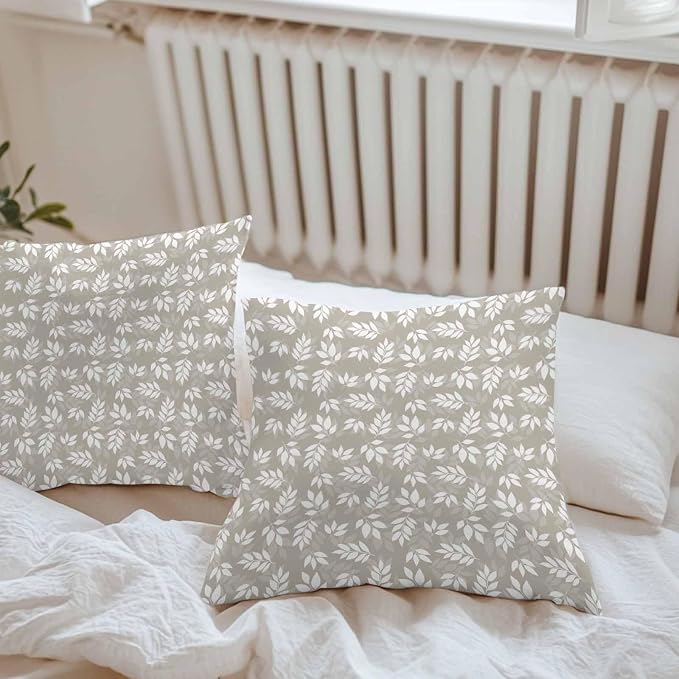 Brown Leaves Waterproof Outdoor Pillow Covers Set of 2 Home Decor, Country Pastoral Nature Plants Aesthetic Pillowcase Patio Pillow Covers for Couch Bench Furniture Garden 24x24in