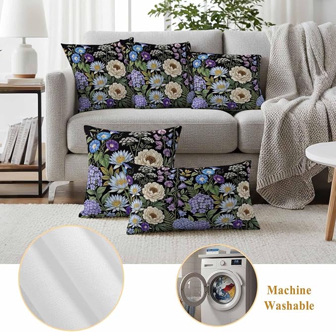 Water Lily Hydrangeas Ferns Outdoor Pillow Covers 26"x26" Set of 2, Botanical Vintage Waterproof Throw Pillow Covers for Patio Furniture, Decorative Cushion Covers for Porch