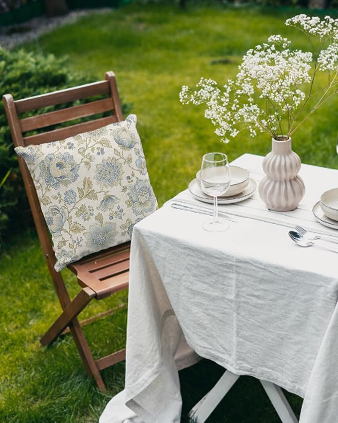 Outdoor Waterproof Throw Pillows 16x16in, Pastoral Blossom Flower Leaf Patio Pillows Pack of 2,Decorative Pillow Covers with Insert,Pillow Cushion Case Farmhouse Floral Vintage Linen