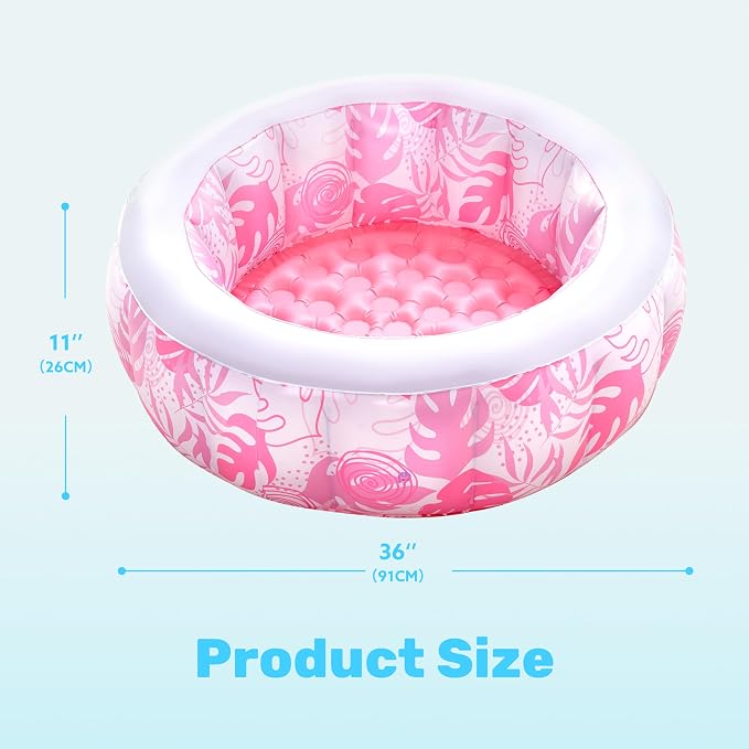 SLOOSH Inflatable Kiddie Pool for Kids, 36"x11" Swimming Pool with Soft Pad Floor for Kid & Toddler, Round Blow Up Baby Ball Play Pit Pools for Swim Party, Portable Indoor & Outdoor Water Toys (Pink)
