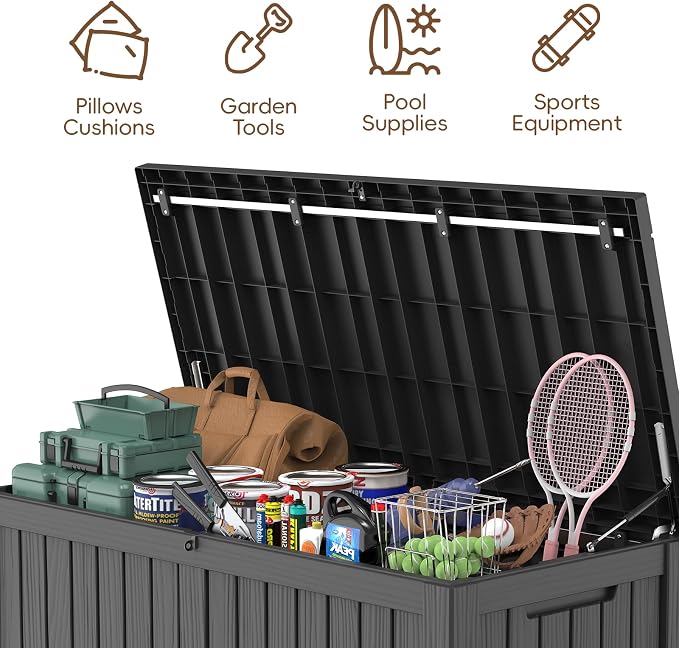 LubanNese Outdoor Storage Box, Waterproof Deck Box, Outdoor Patio Storage Bin, Weatherproof (Black, 150 Gallon)