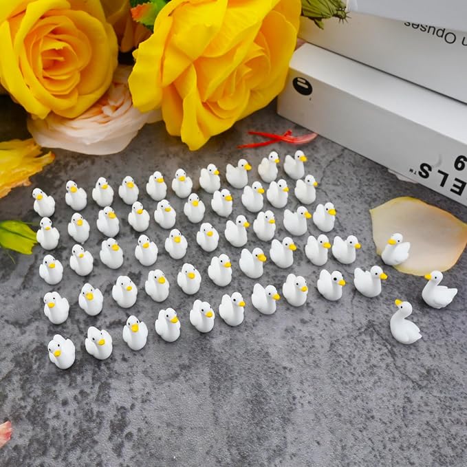 50pcs Mini Gooses Resin Animal Figurines - Handcrafted Small Desk Goose Decor for DIY Crafts, Micro Landscape Ornaments, Aquarium Potted Ornament,Miniature Geese Animal Statues to Hide