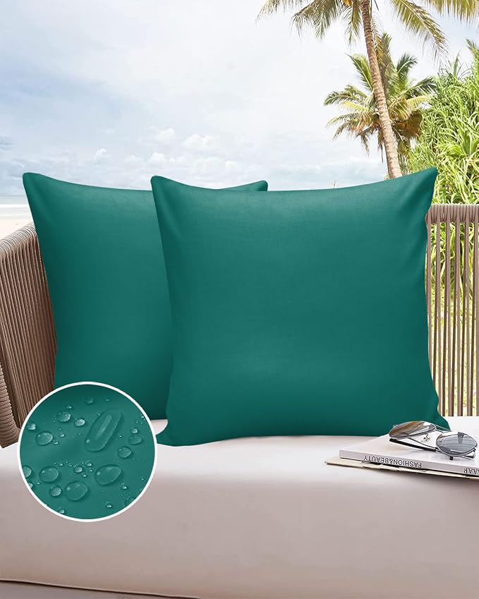Outdoor Waterproof Throw Pillow Covers Set of 2 Green Pillowcases 26x26 Inches Solid Green Color Patio Decorative Pillows Cushion Case Patio Pillows for Couch Bed Chair Garden