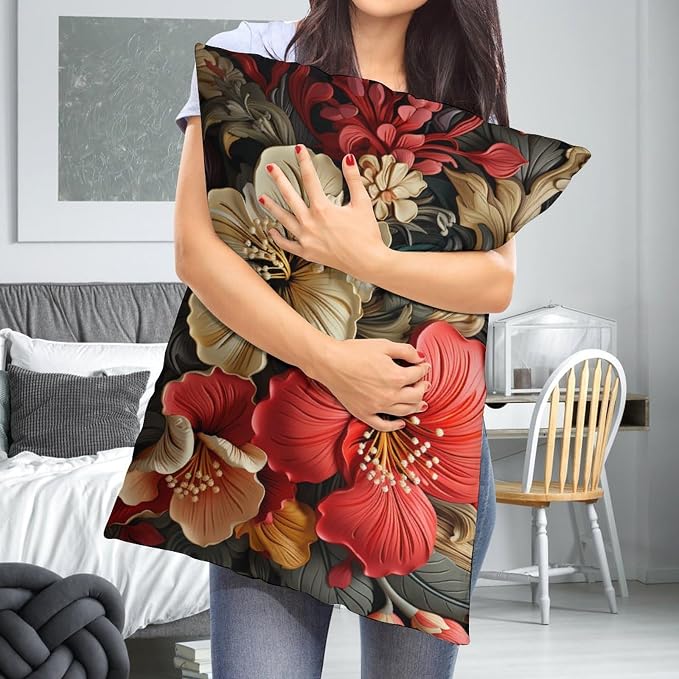 Pillows Cover Tropical Black and Gold Tropical Floral Super Soft Pillowcase Cushion Cover 20"x30" Green Plant Hawaiian Pink Red Floral Couch Pillows for Bedding Couch Sofa Home Gift