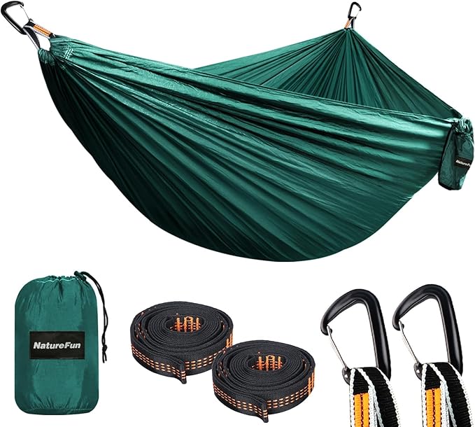 NATUREFUN Ultra-Light Travel Camping Hammock | 300kg Load Capacity,Breathable,Quick-Drying | 2 x Premium Carabiners,2 x Nylon Slings Included | Outdoor Indoor Garden