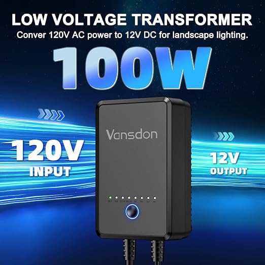 Vansdon 100W Low Voltage Landscape Transformer,Weatherproof Landscape Light Transformer, 120V AC to 12V DC, Outdoor Lighting Transformers with Timer and Photocell Sensor for Pathway Lights
