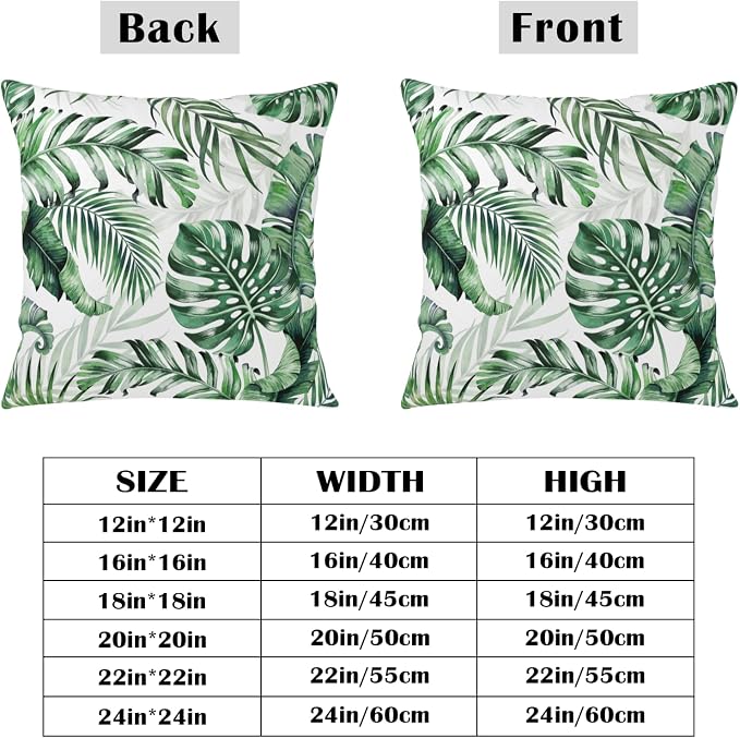 Tropical Pillow Covers Summer Palm Leaf Throw Pillow Covers 24x24 Hawaiian Green Monstera Banana Leaves Pillow Cases Linen Outdoor Cushion Cases for Home Bedroom Living Room 2Pcs
