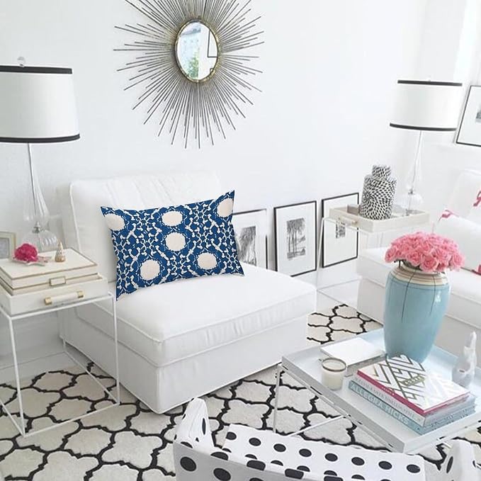 Blue Geometric Lumbar Pillow Cases Blue and White Trellis Throw Pillow Cover Farmhouse Outdoor Garden Decoration for for Home Bedroom Living Room Bed 16x24in