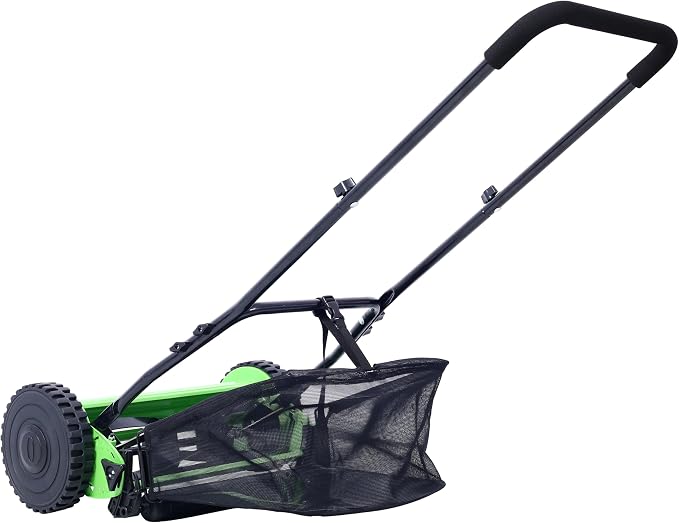 14-inch 5-Blade Push Reel Mower, Adjustable Cutting Height with Grass Catcher 5 Steel Blades Easy to Use for a Green Healthy Lawn,Suitable for Farms, Parks, Yards and Courts (Green)