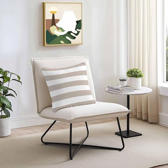 Outdoor Waterproof Throw Pillow Covers Set of 2 Khaki White Stripe Pillowcases 20x20 Inches Simple Style Striped Decorative Pillows Cushion Case Patio Pillows for Couch Bed Chair Garden