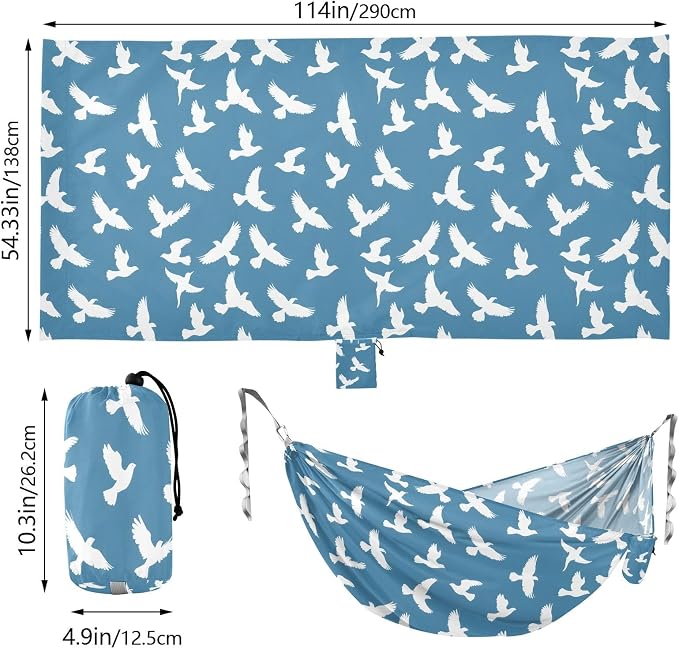 Camping Hammock Outdoor Hammocks for Outside Pigeon Blue Beach Trees Portable Lightweight with Pockets Tree Straps Indoor