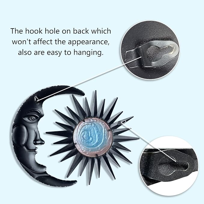 LIFFY Sun Metal Outdoor Wall Decor - 3D Sun Moon Metal Wall Sculpture - Hanging Decoration Gift Ideal for Celestial Decor Home Accent, Bedroom, Garden, Patio, Farmhouse - Lively and Vibrant