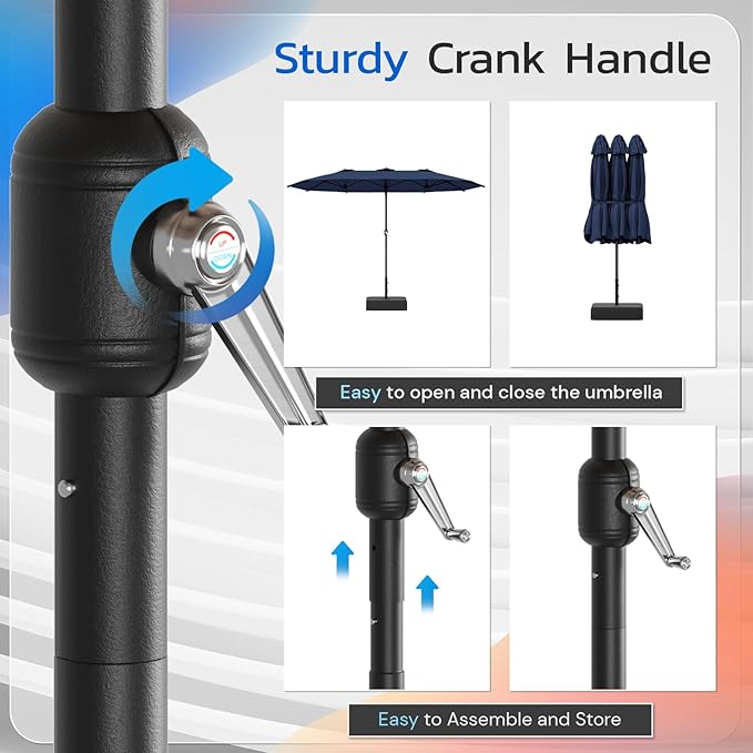 AECOJOY 15x9ft Patio Umbrella with Base Included, Outdoor Double-Sided Rectangle Umbrella with Crank Handle, Market Umbrella for Deck Pool Patio Garden(1.9" Pole, Navy)