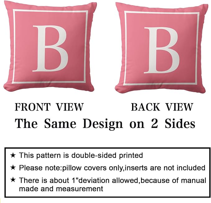 Monogram Initial Pink Outdoor Pillow Covers 16 x 16inches Decorative Pillow Case for Sofa Couch Bed (Pillow Insert Not Include)