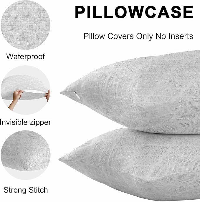 White Moroccan Outdoor Pillow Covers 20x12 Inch Lumbar Pillow Covers Set of 2 Waterproof Decorative Throw Pillow Cases Boho Morocco Geometric Quatrefoil Grid Cushion Covers for Patio Furniture Garden